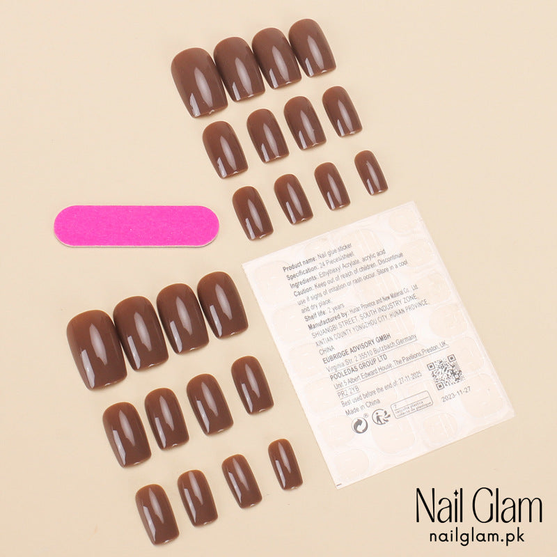 Nail Glam 461 - Cocoa Delight (24Pcs) - Application Kit Included