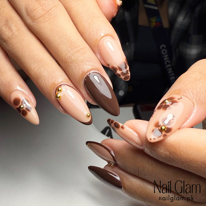 Nail Glam 462 - Mocha Mosaic (24Pcs) - Application Kit Included