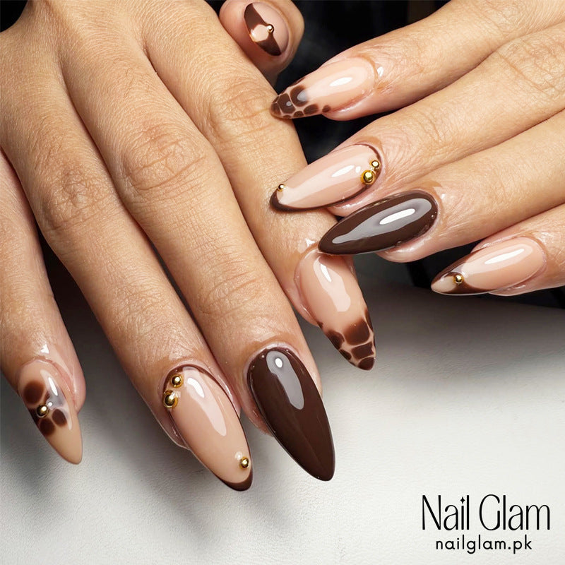 Nail Glam 462 - Mocha Mosaic (24Pcs) - Application Kit Included