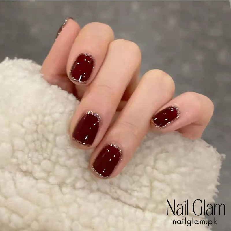 Nail Glam 469 - Ruby Red Glittering (24Pcs) - Application Kit Included