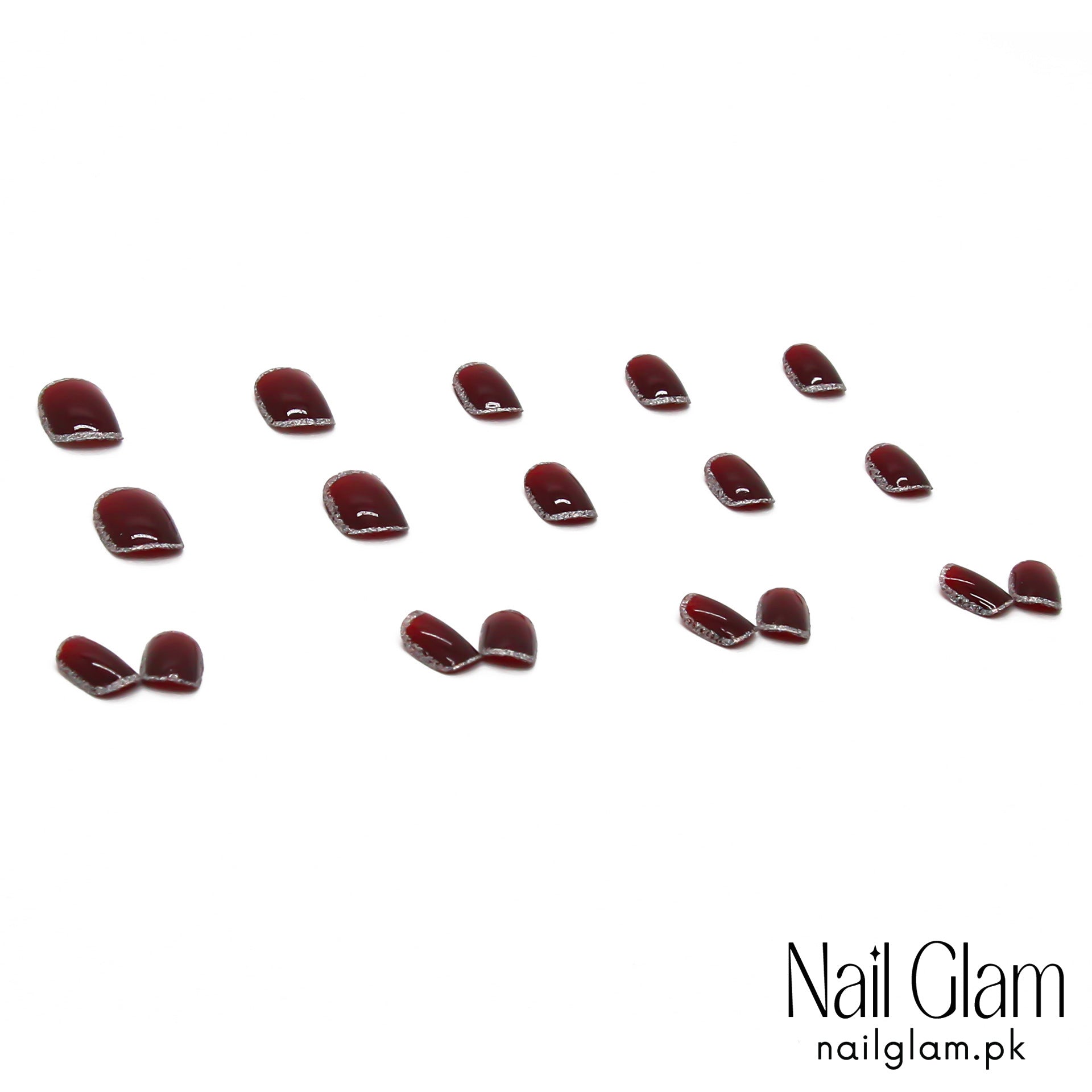 Nail Glam 469 - Ruby Red Glittering (24Pcs) - Application Kit Included