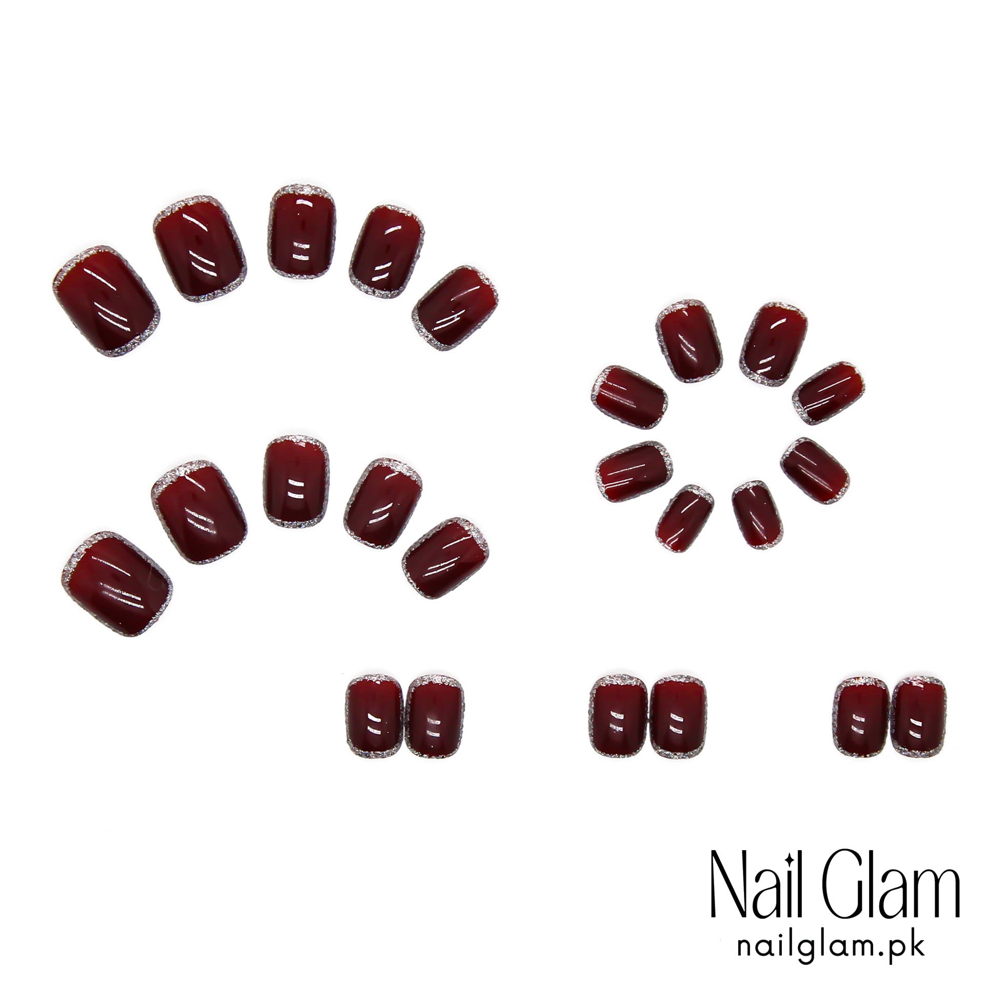 Nail Glam 469 - Ruby Red Glittering (24Pcs) - Application Kit Included