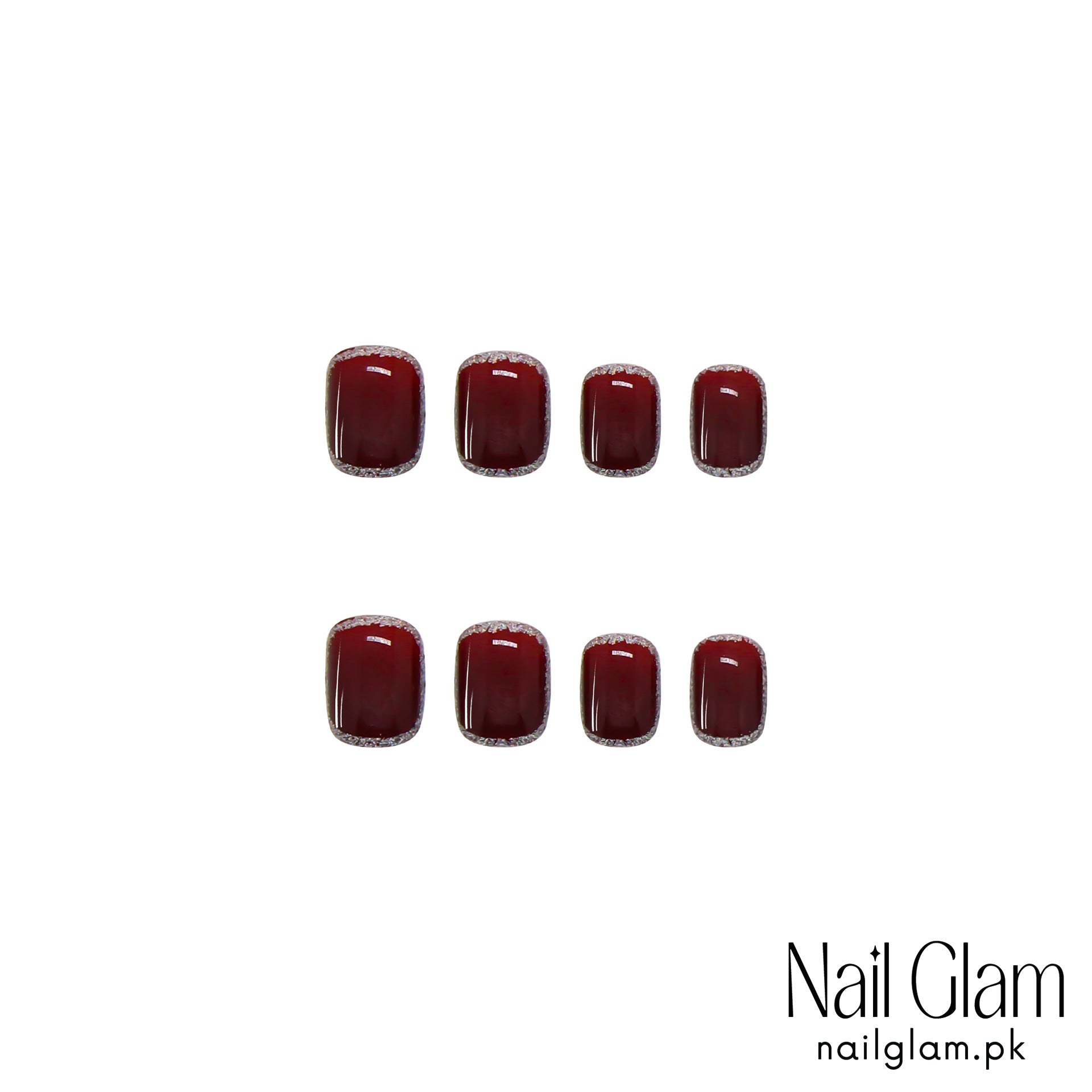 Nail Glam 469 - Ruby Red Glittering (24Pcs) - Application Kit Included