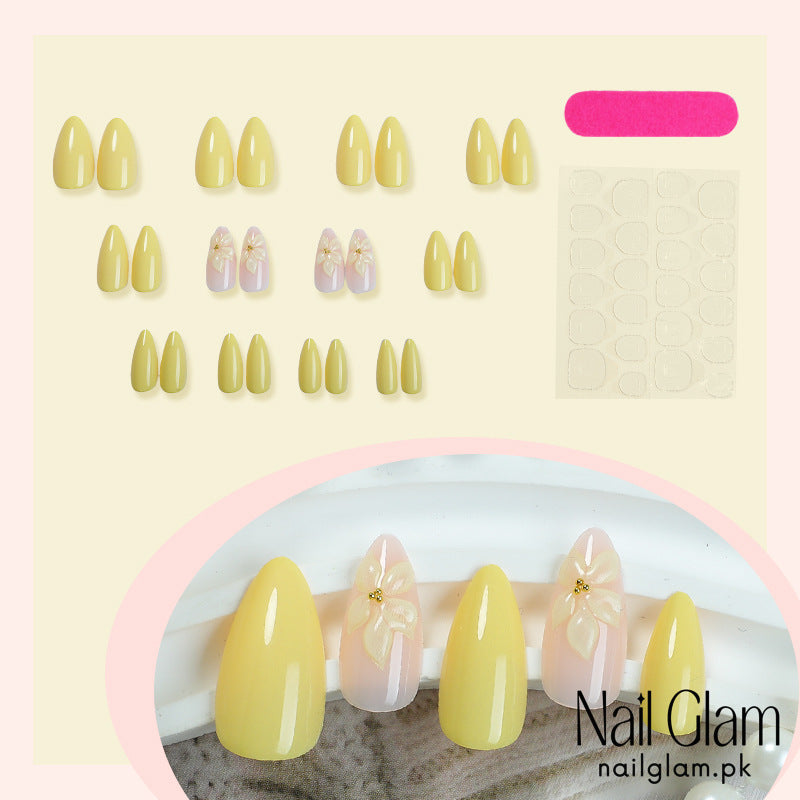 Nail Glam 460 - Creamy Blossom (24Pcs) - Application Kit Included