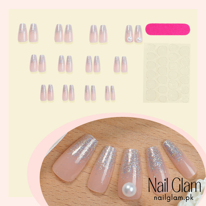 Nail Glam 471 - Glittering Pearls (24Pcs) - Application Kit Included