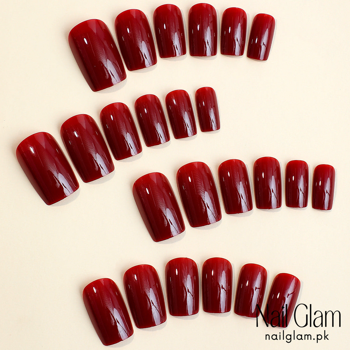 Nail Glam 478 - Rich Burgundy Shine (24Pcs) - Application Kit Included