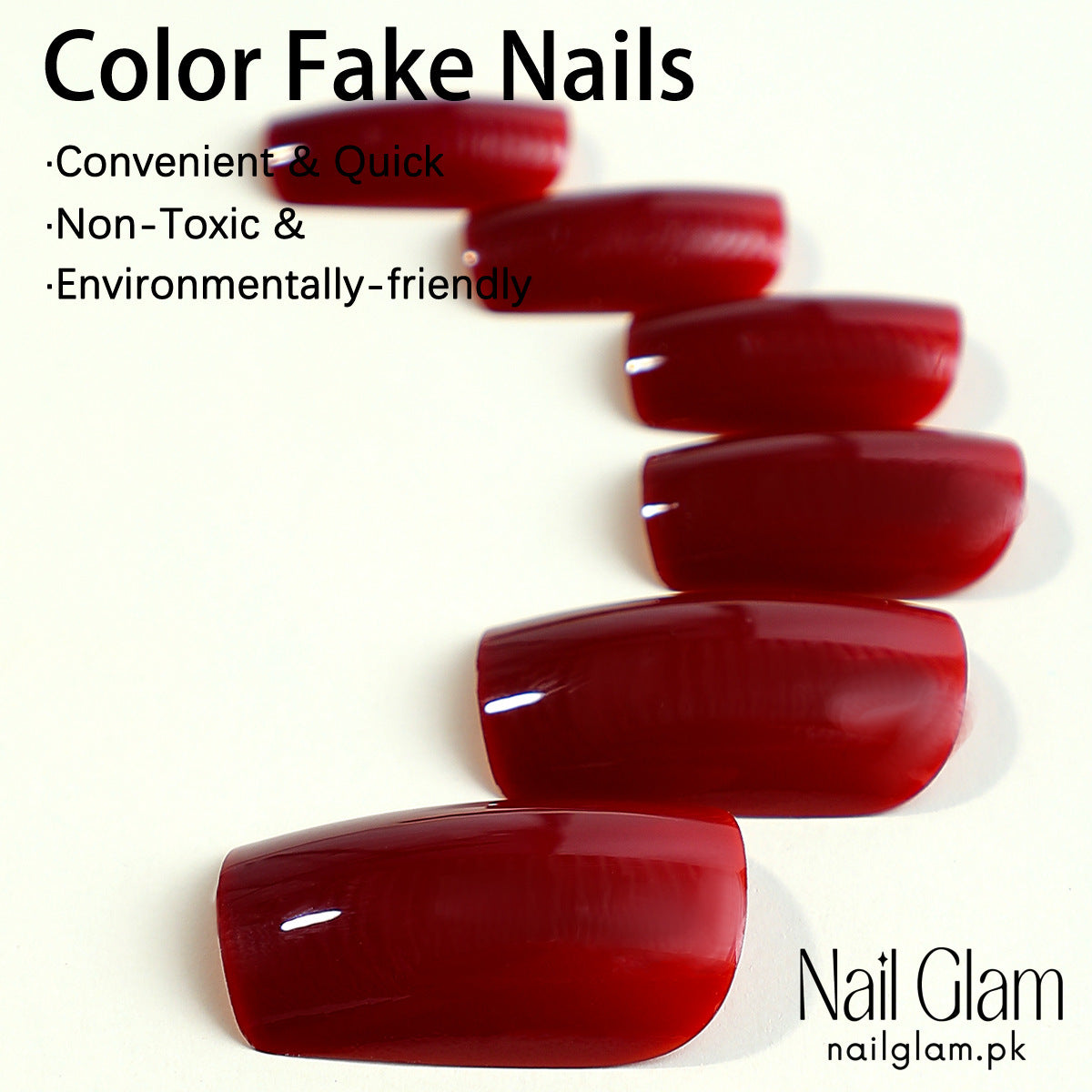 Nail Glam 478 - Rich Burgundy Shine (24Pcs) - Application Kit Included
