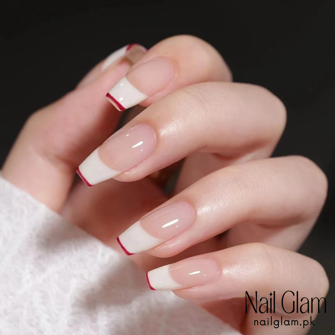 Nail Glam 480 - Stylish French Tip (24Pcs) - Application Kit Included