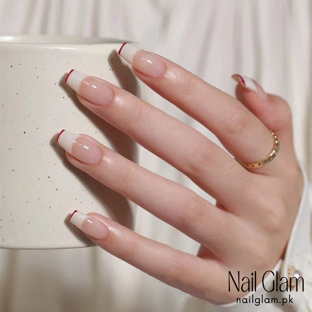 Nail Glam 480 - Stylish French Tip (24Pcs) - Application Kit Included