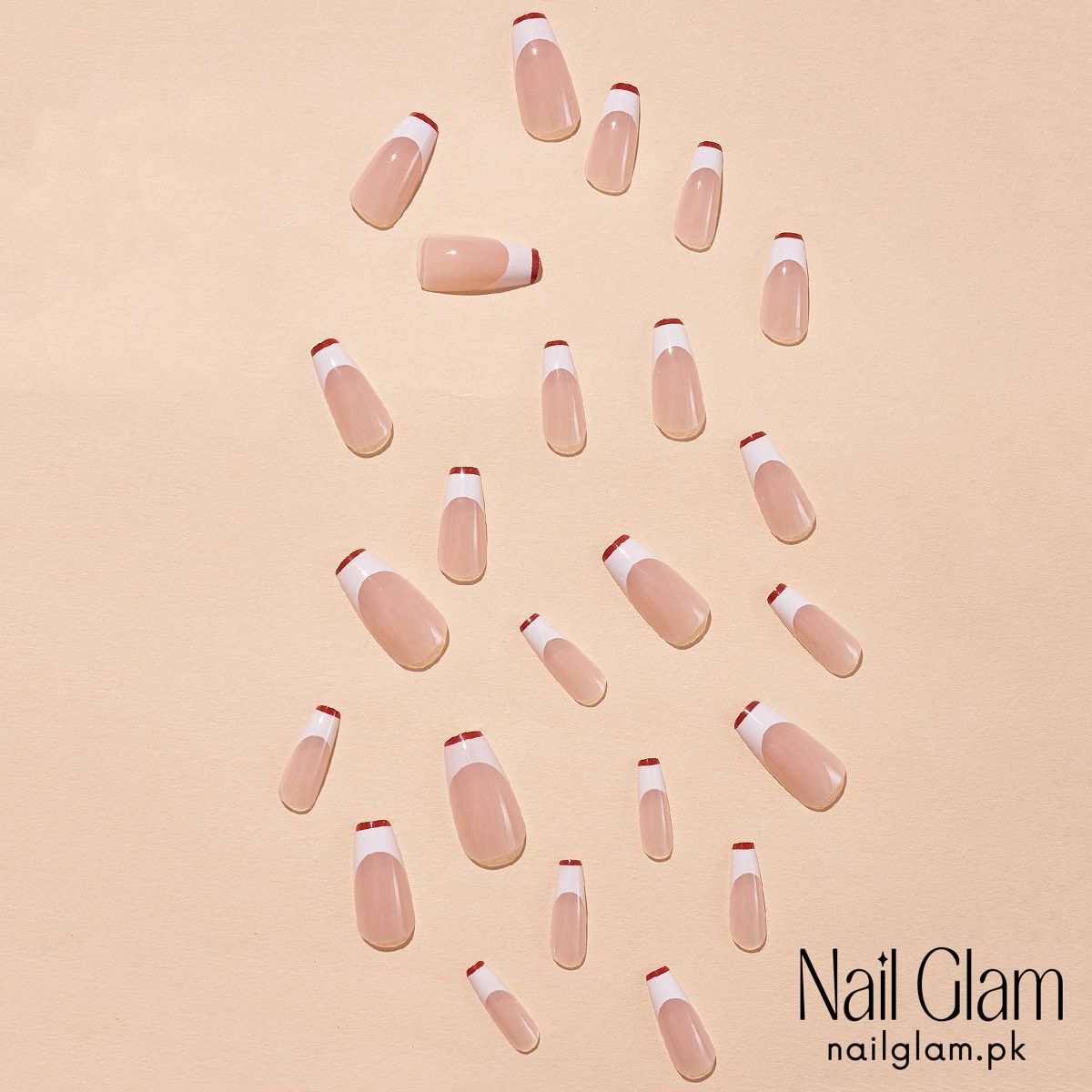 Nail Glam 480 - Stylish French Tip (24Pcs) - Application Kit Included