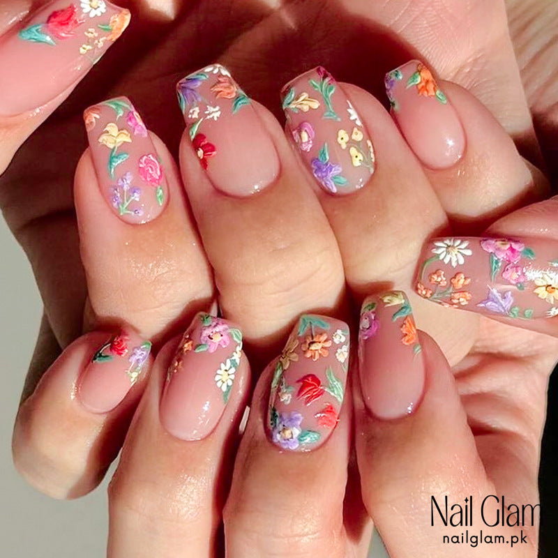 Nail Glam 486 - Floral Garden (24Pcs) - Application Kit Included