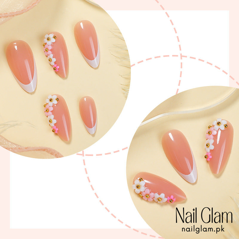 Nail Glam 489 - Blossom Delight (24Pcs) - Application Kit Included