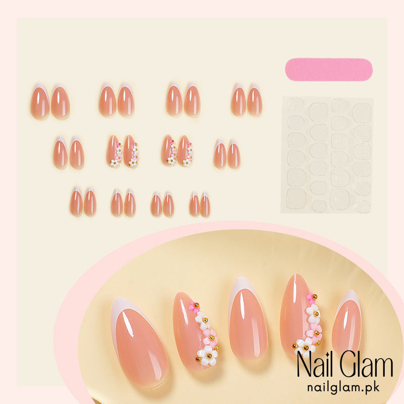 Nail Glam 489 - Blossom Delight (24Pcs) - Application Kit Included