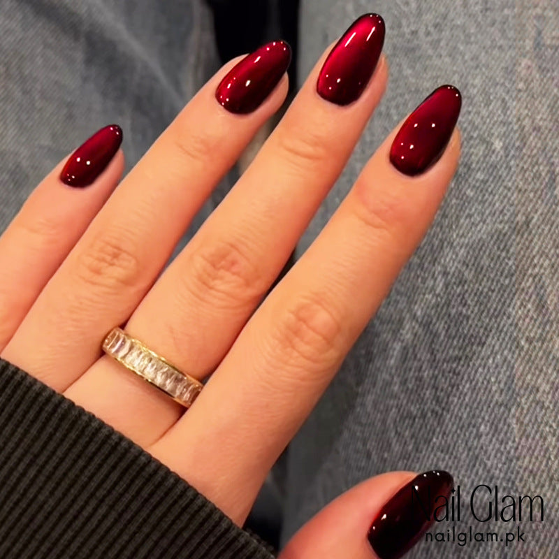 Nail Glam 490 - Velvety Ruby (24Pcs) - Application Kit Included