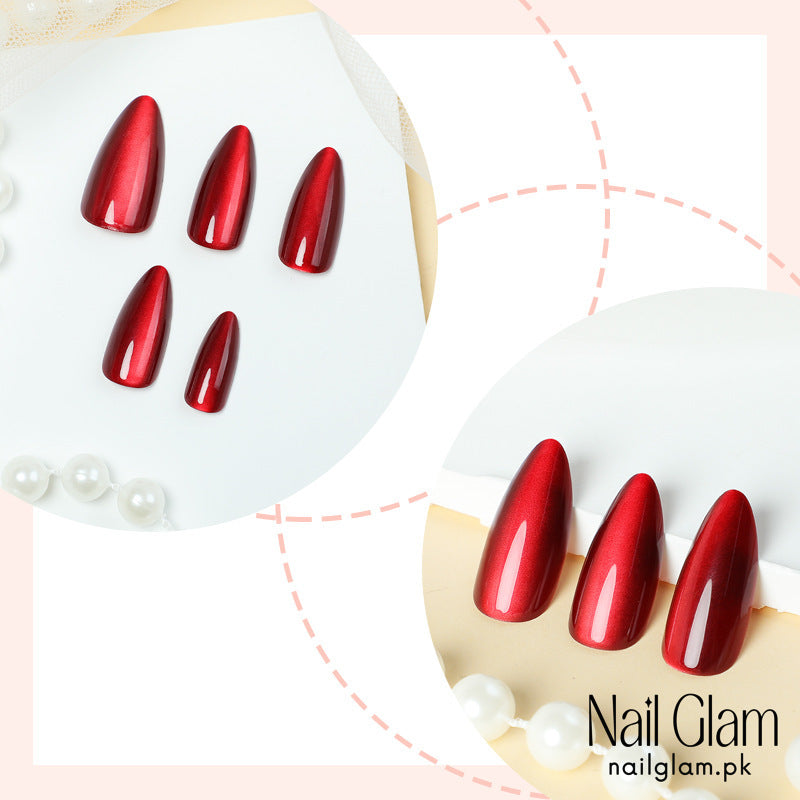 Nail Glam 490 - Velvety Ruby (24Pcs) - Application Kit Included