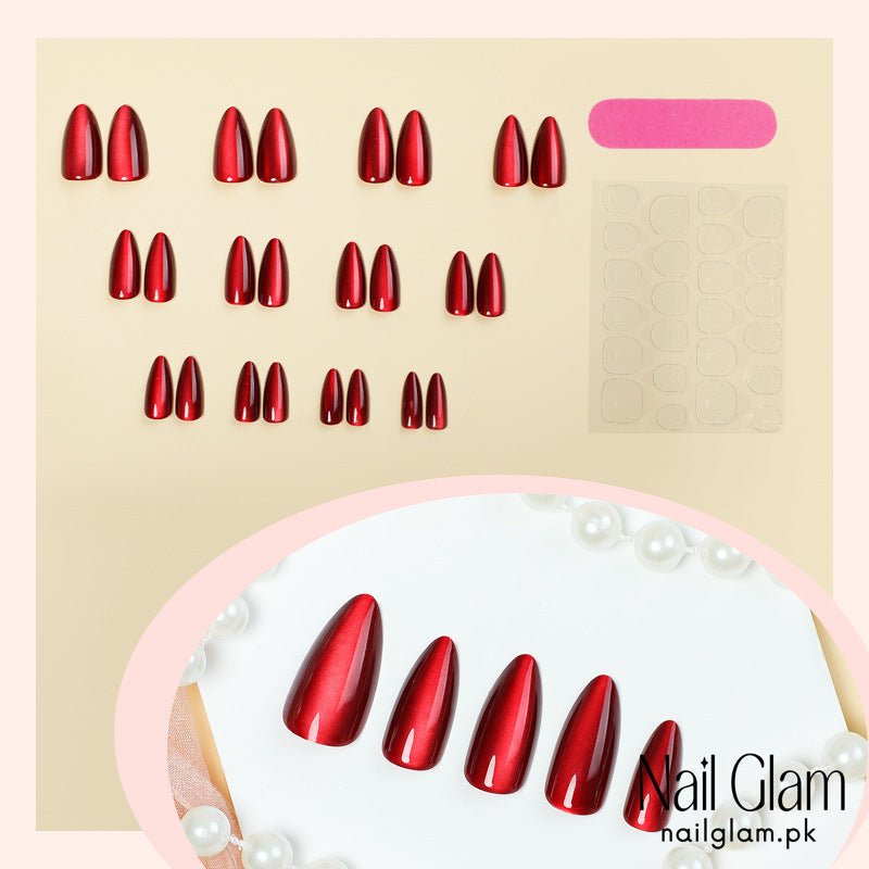 Nail Glam 490 - Velvety Ruby (24Pcs) - Application Kit Included