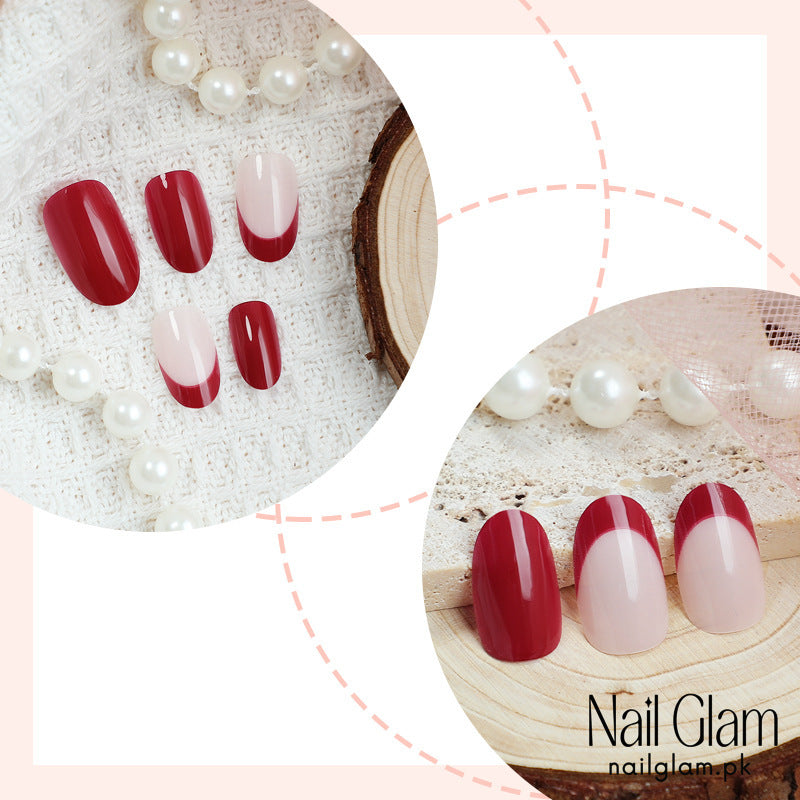Nail Glam 491 - Burgundy Bliss (24Pcs) - Application Kit Included