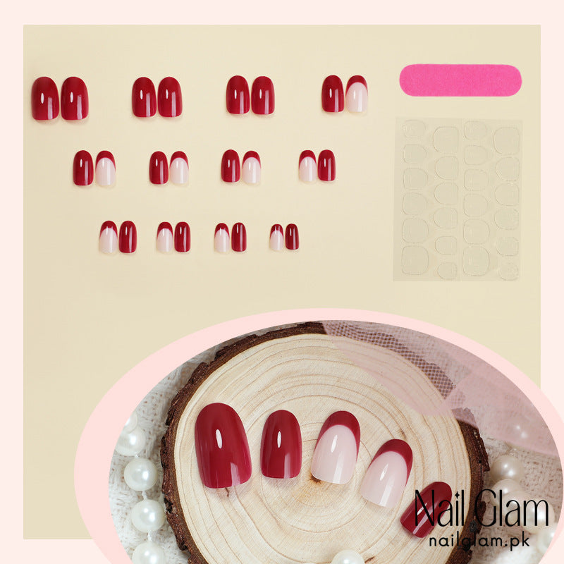 Nail Glam 491 - Burgundy Bliss (24Pcs) - Application Kit Included