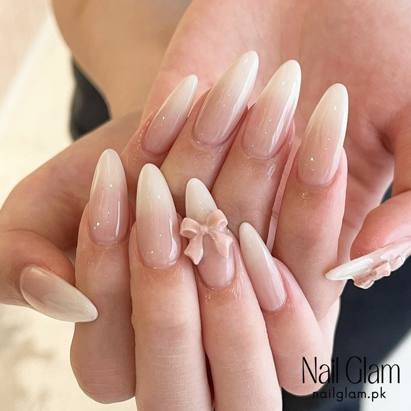 Nail Glam 492 - Ivory Elegance (24Pcs) - Application Kit Included