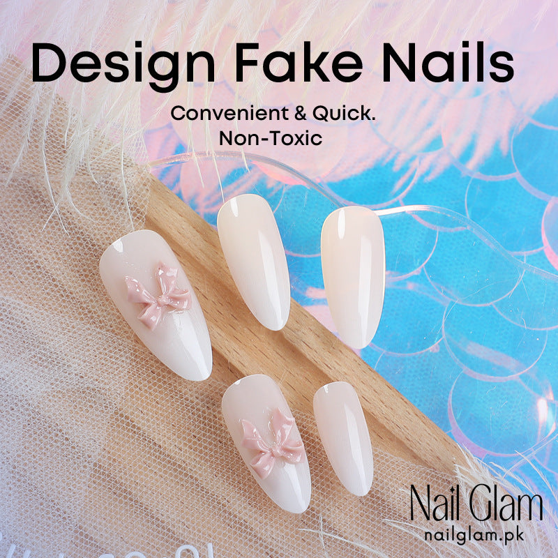 Nail Glam 492 - Ivory Elegance (24Pcs) - Application Kit Included