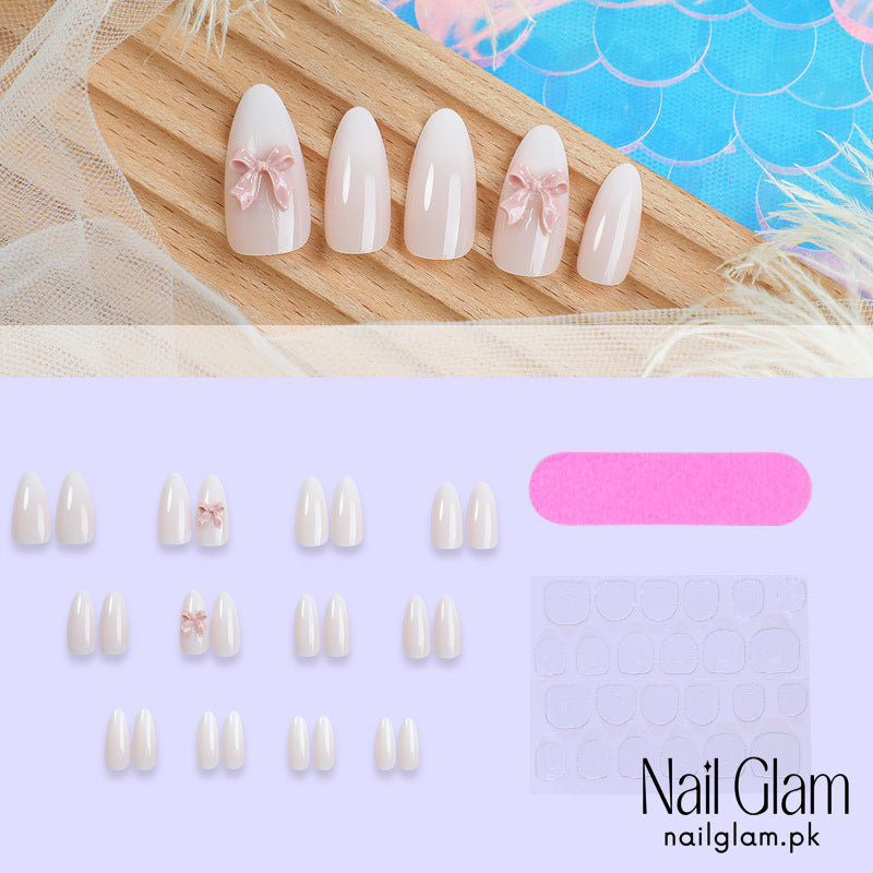 Nail Glam 492 - Ivory Elegance (24Pcs) - Application Kit Included