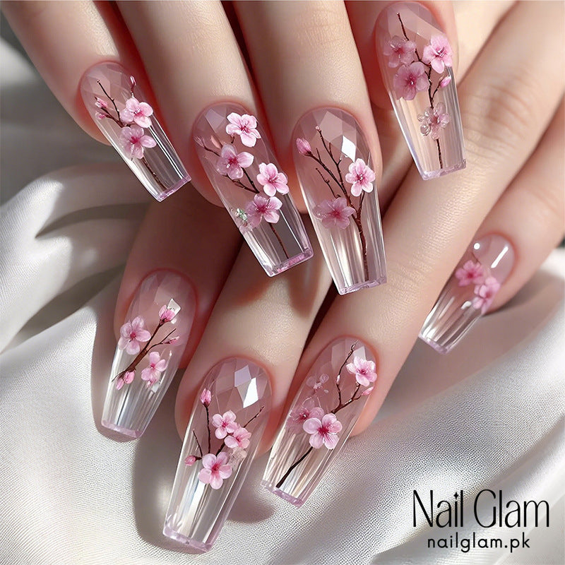 Nail Glam 497 - Nature Inspired Design (24Pcs) - Application Kit Included