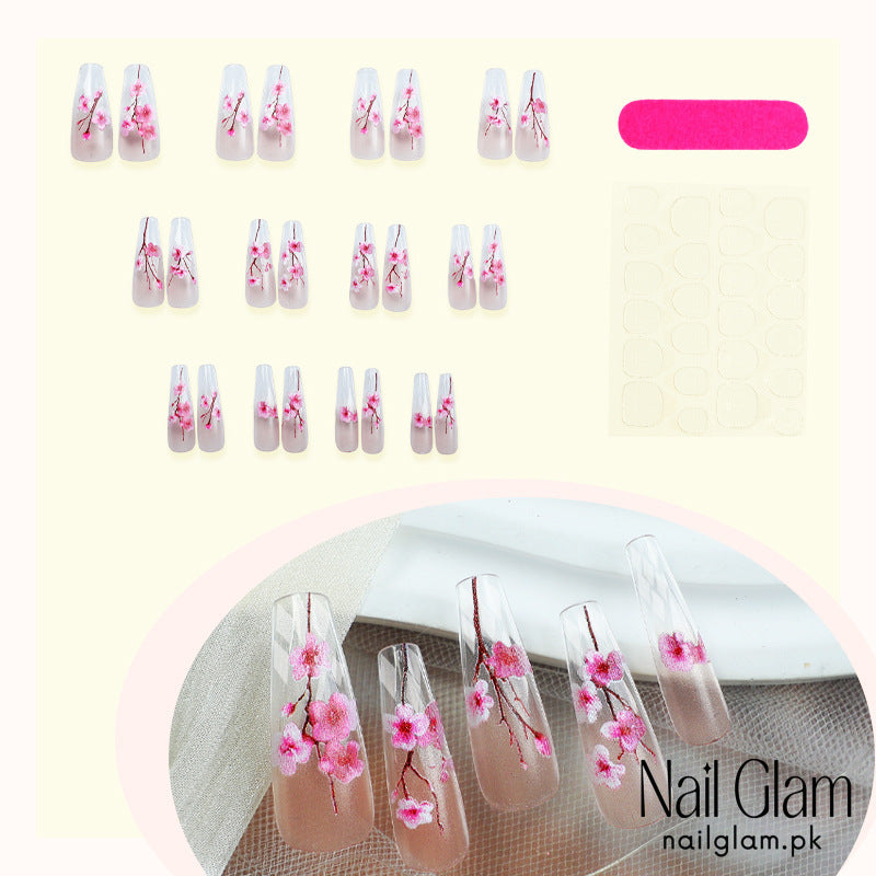 Nail Glam 497 - Nature Inspired Design (24Pcs) - Application Kit Included