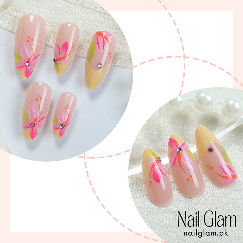 Nail Glam 498 - Tropical Bloom (24Pcs) - Application Kit Included