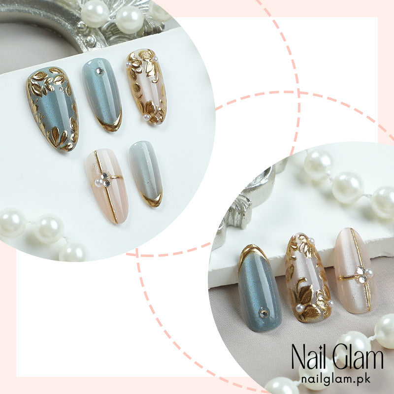 Nail Glam 510 - Golden Garden (30Pcs) - Application Kit Included