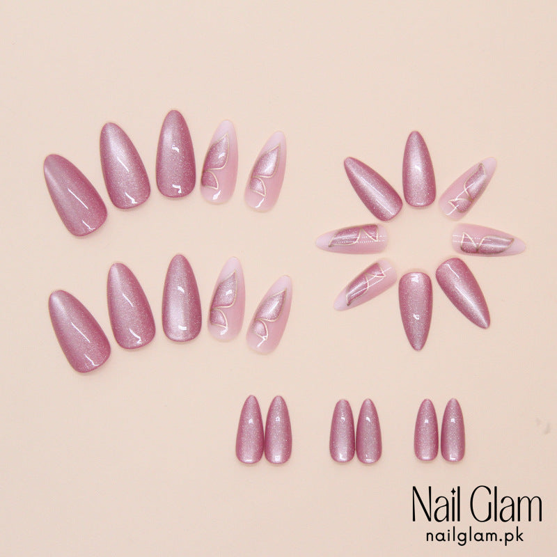 Nail Glam 513 - Lavender Shimmer (24Pcs) - Application Kit Included