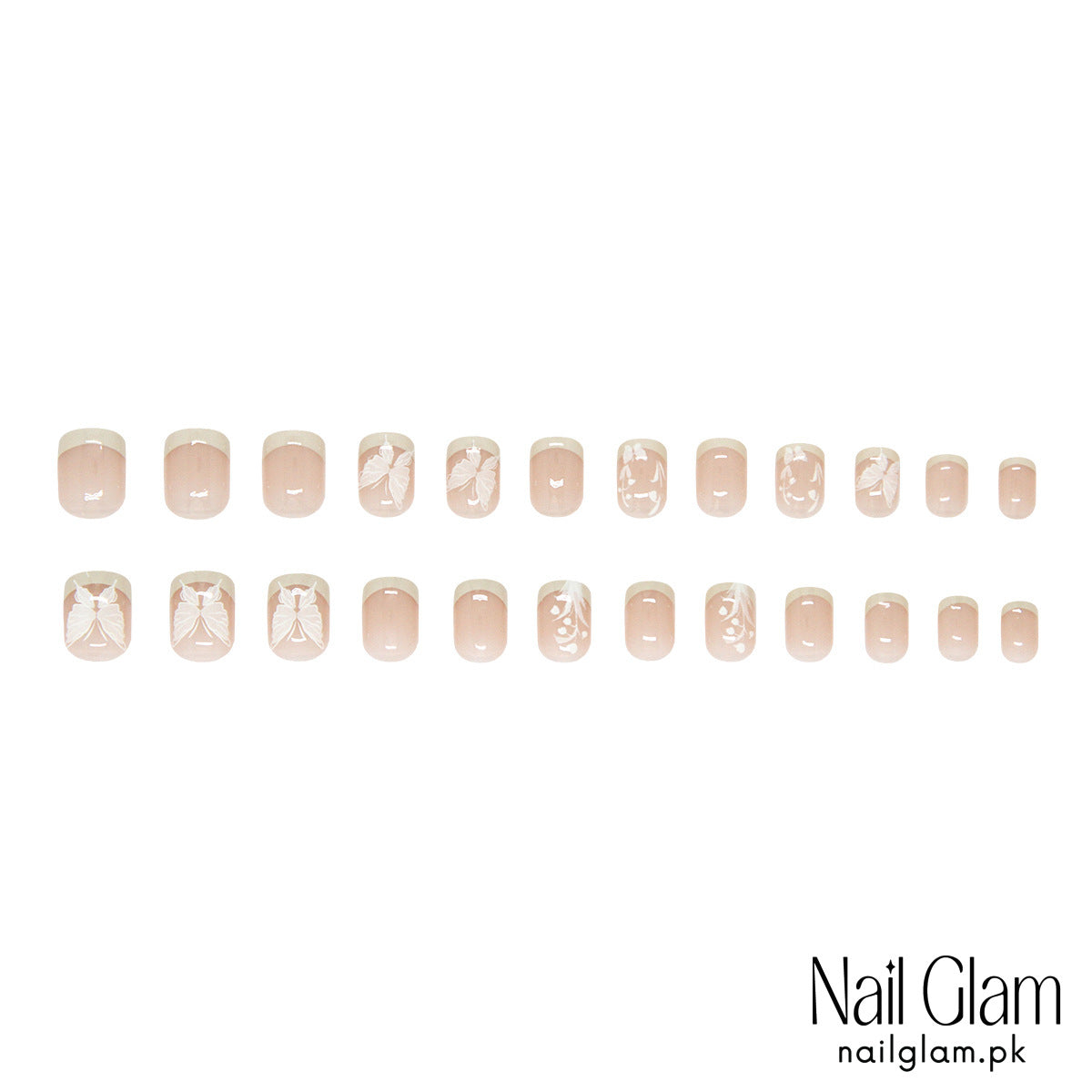 Nail Glam 514 - Floral French (24Pcs) - Application Kit Included