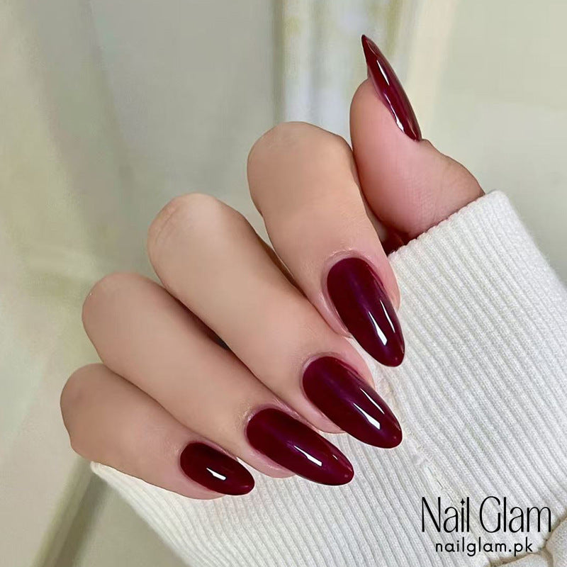Nail Glam 516 - Stylish Burgundy (24Pcs) - Application Kit Included