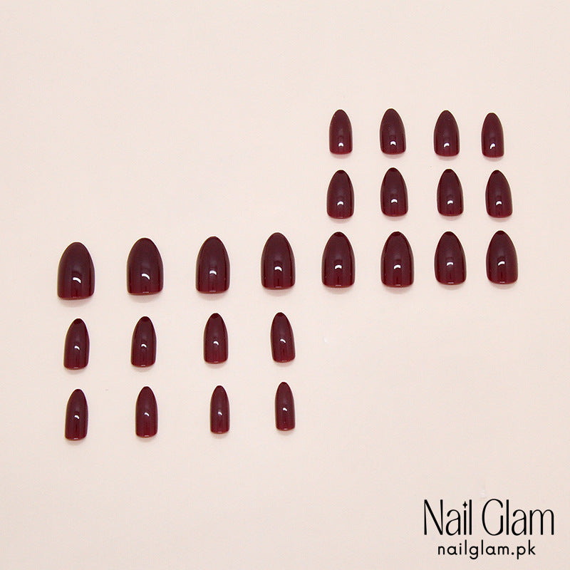 Nail Glam 516 - Stylish Burgundy (24Pcs) - Application Kit Included