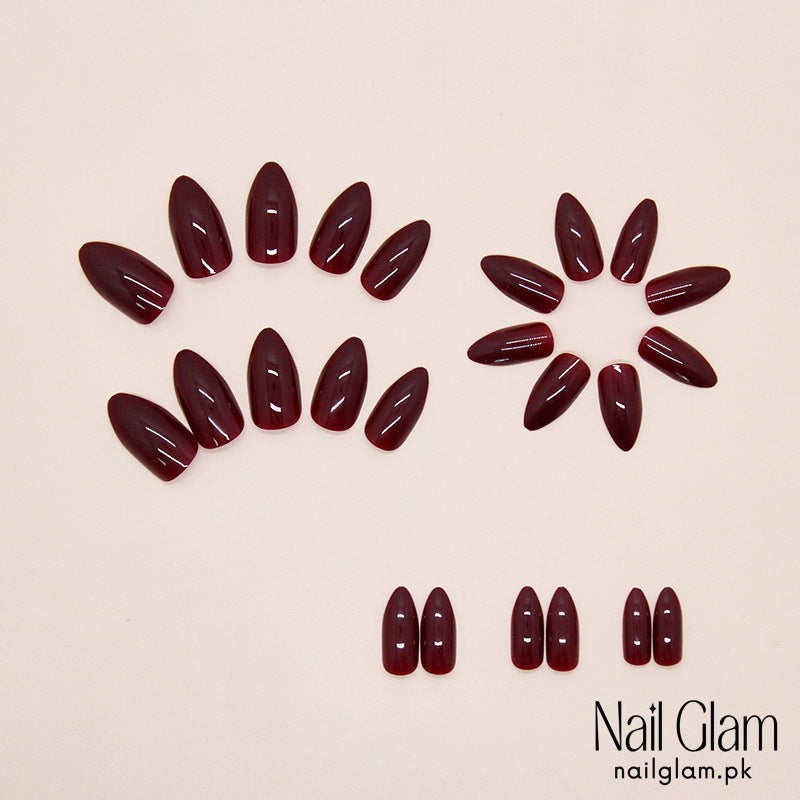 Nail Glam 516 - Stylish Burgundy (24Pcs) - Application Kit Included
