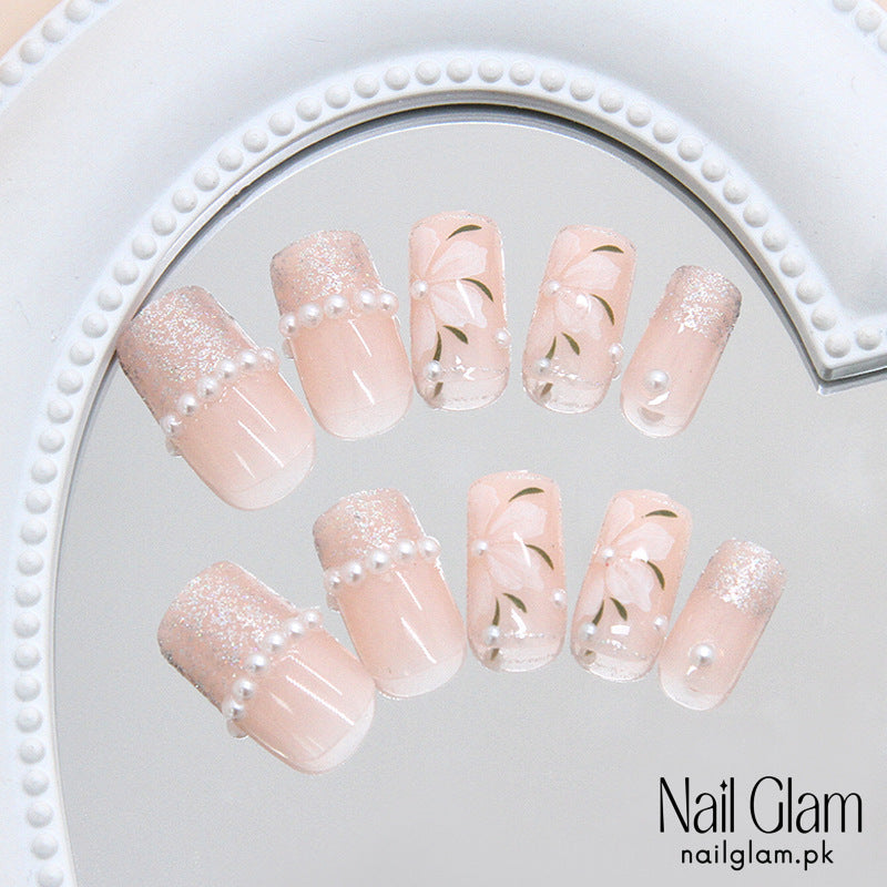 Nail Glam 517 - Sparkling Floral Delights (24Pcs) - Application Kit Included