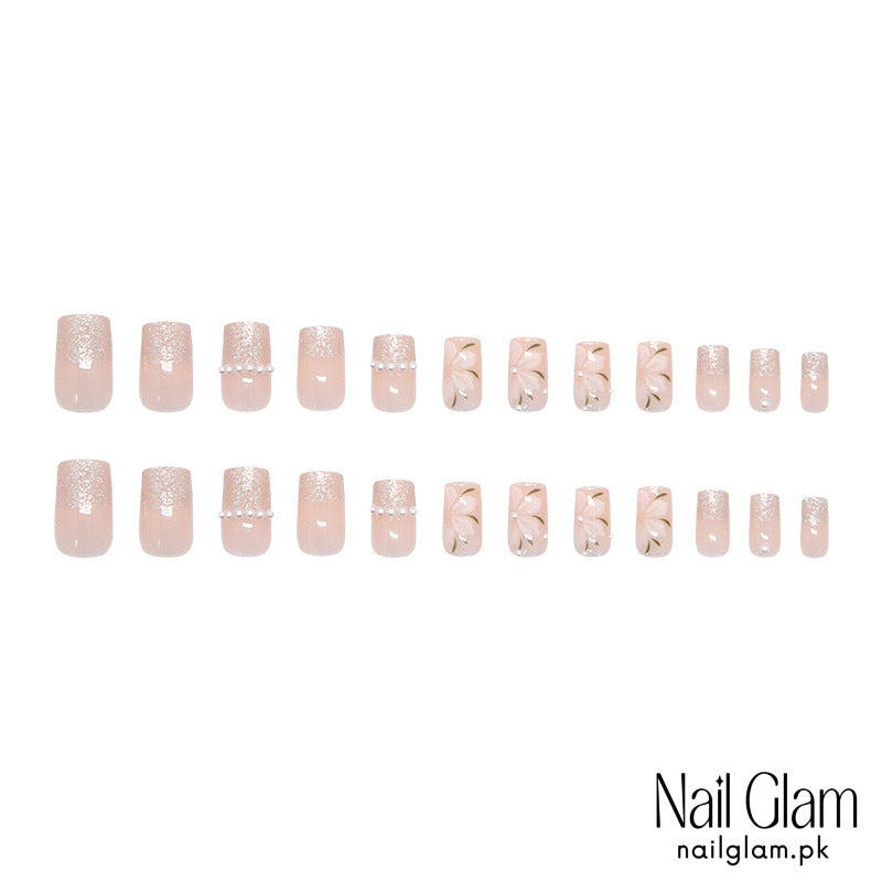Nail Glam 517 - Sparkling Floral Delights (24Pcs) - Application Kit Included