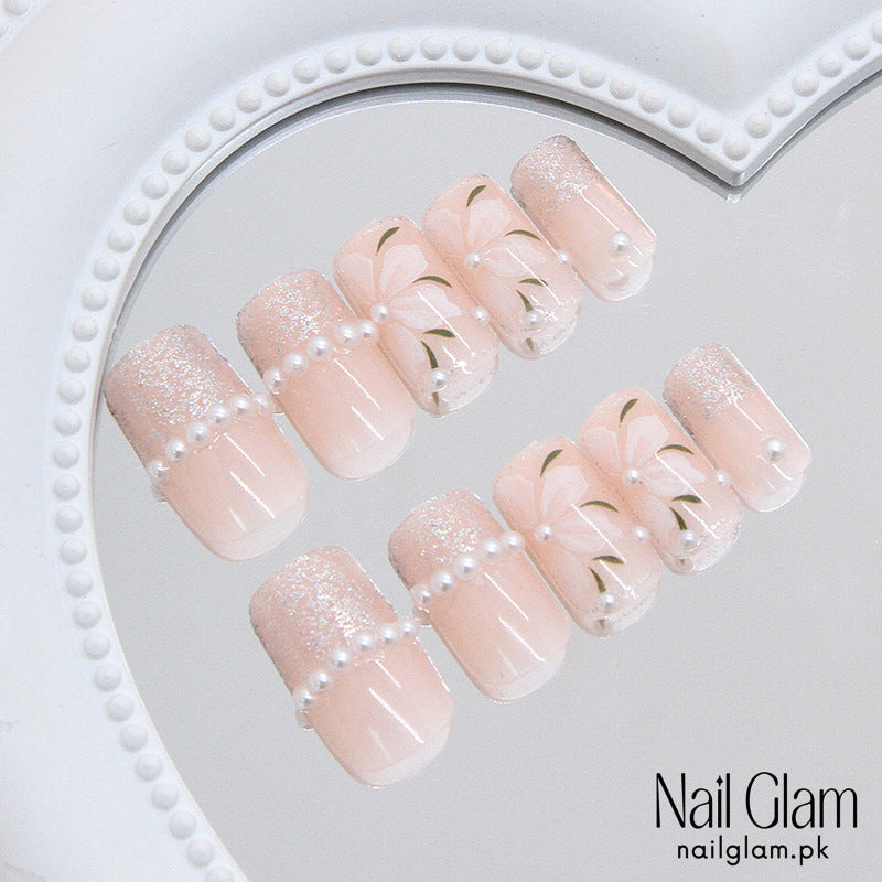 Nail Glam 517 - Sparkling Floral Delights (24Pcs) - Application Kit Included