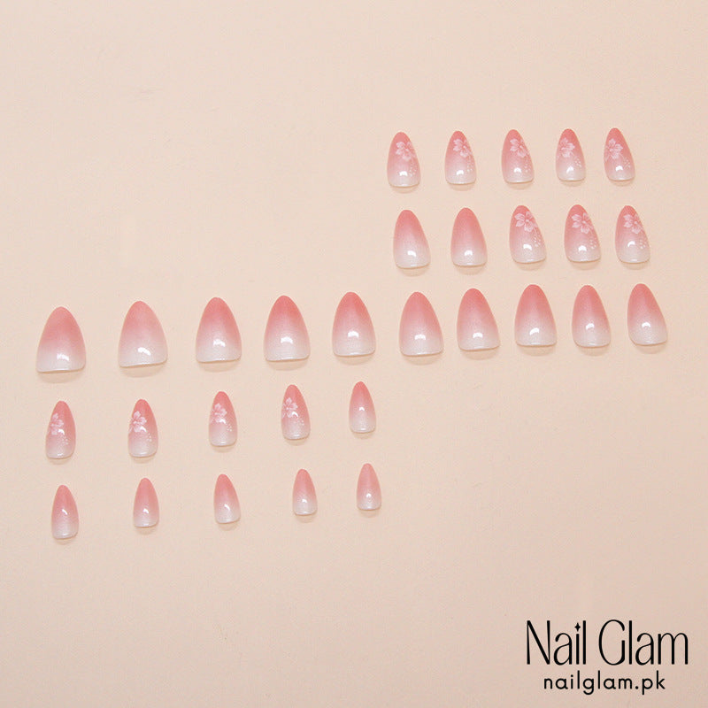 Nail Glam 518 - Elegance Pink Floral (30Pcs) - Application Kit Included