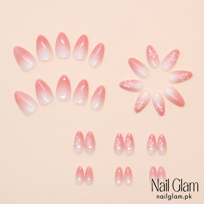 Nail Glam 518 - Elegance Pink Floral (30Pcs) - Application Kit Included