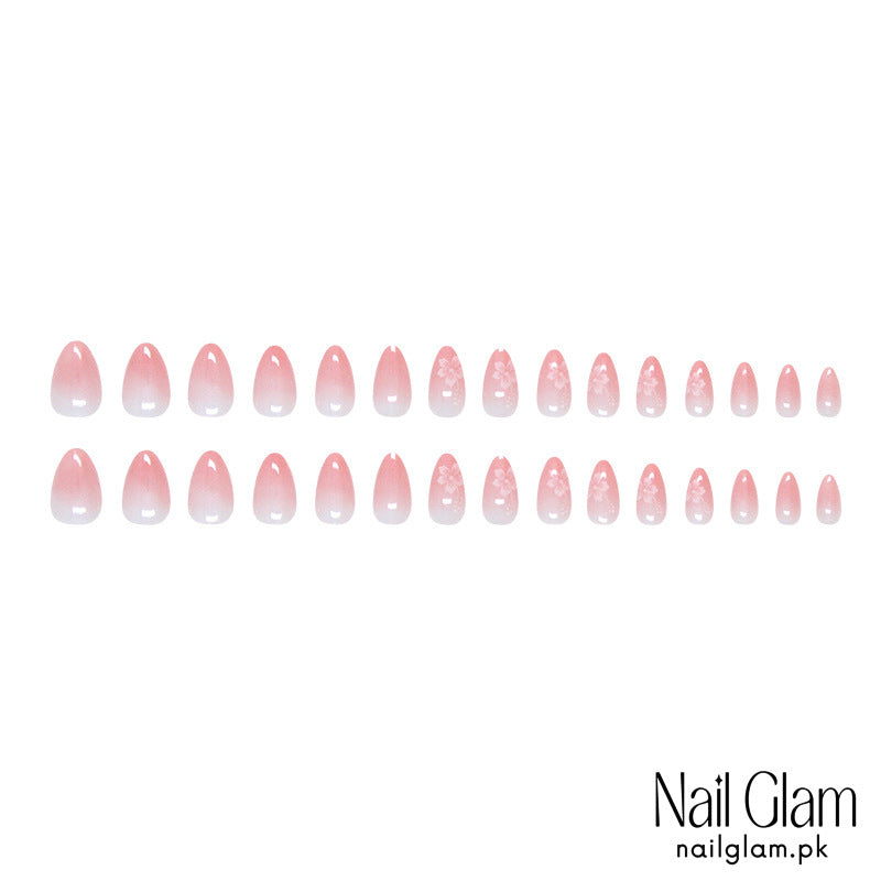 Nail Glam 518 - Elegance Pink Floral (30Pcs) - Application Kit Included