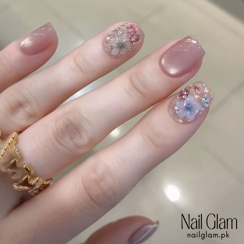 Nail Glam 519 - Delicate Blossom (30Pcs) - Application Kit Included