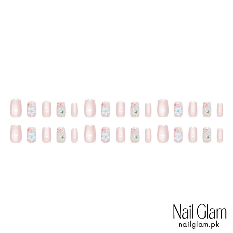 Nail Glam 519 - Delicate Blossom (30Pcs) - Application Kit Included