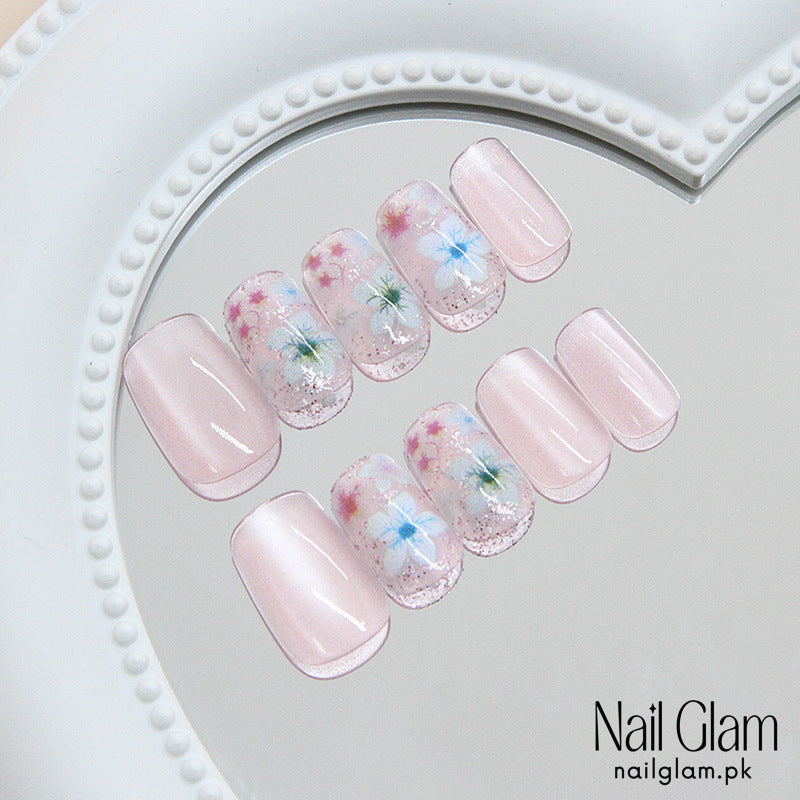 Nail Glam 519 - Delicate Blossom (30Pcs) - Application Kit Included