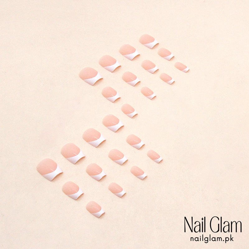 Nail Glam 523 - Elegant French Manicure (24Pcs) - Application Kit Included