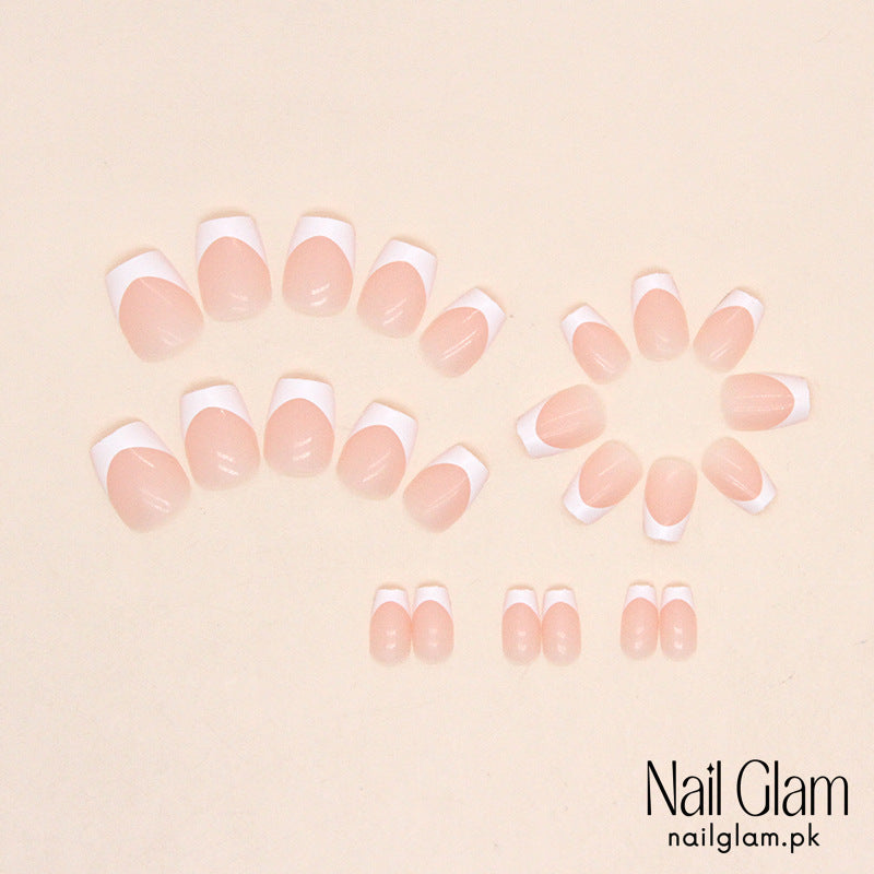 Nail Glam 523 - Elegant French Manicure (24Pcs) - Application Kit Included
