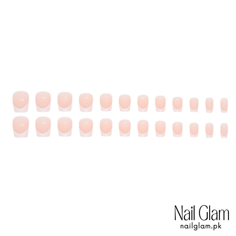 Nail Glam 523 - Elegant French Manicure (24Pcs) - Application Kit Included