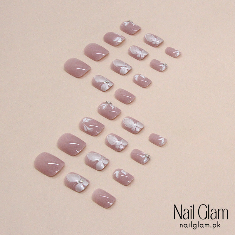 Nail Glam 524 - Blossoming Beauty (24Pcs) - Application Kit Included