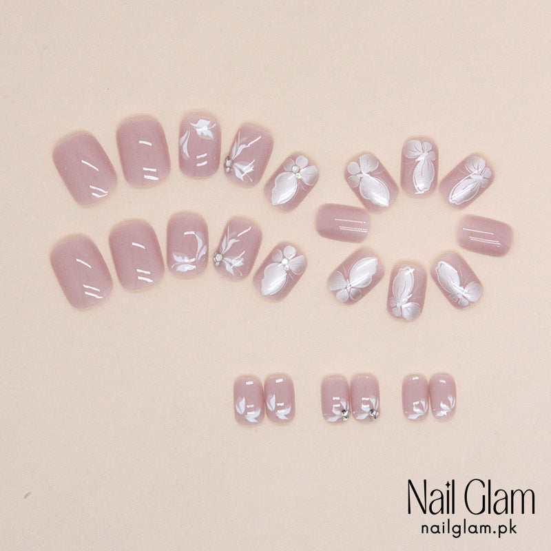 Nail Glam 524 - Blossoming Beauty (24Pcs) - Application Kit Included