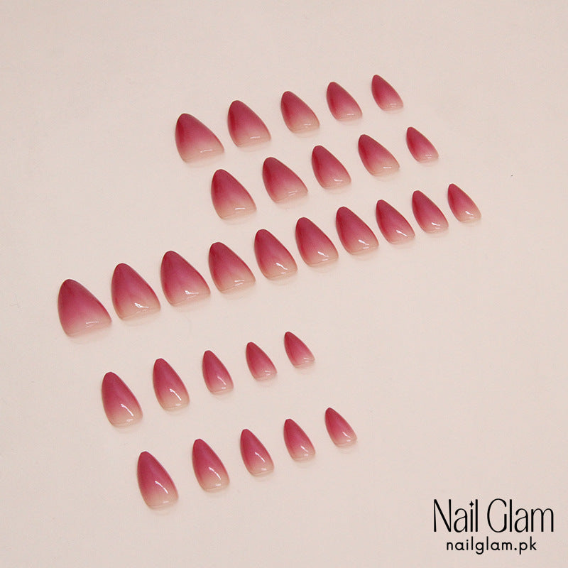 Nail Glam 526 - Rose Red Gradient (24Pcs) - Application Kit Included
