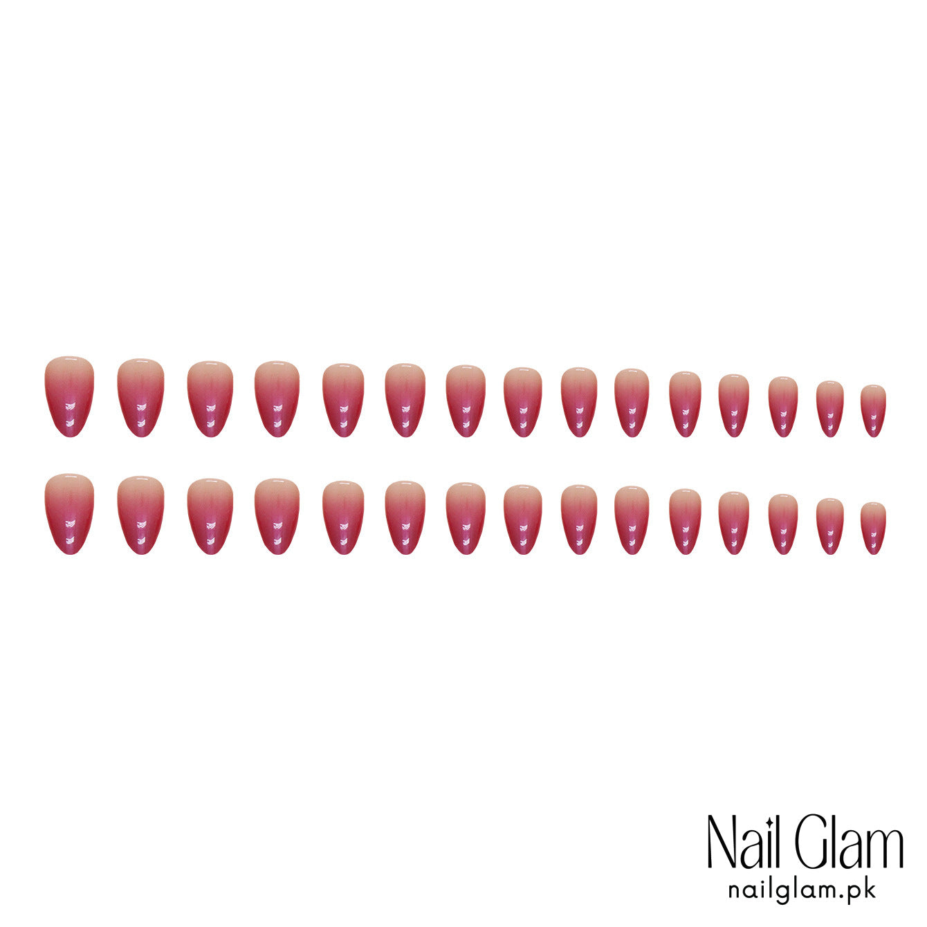Nail Glam 526 - Rose Red Gradient (24Pcs) - Application Kit Included